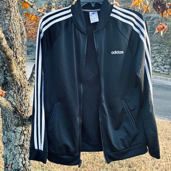 Adidas women’s track jacket - black/ white three stripe sleeve, lightweight - Picture 1 of 5